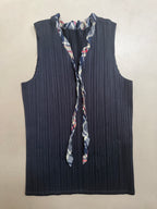 Issey Miyake Pleats Please SS03 Sleeveless Top with Tartan Plaid Ruffled Neck Tie - M (3)