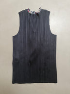 Issey Miyake Pleats Please SS03 Sleeveless Top with Tartan Plaid Ruffled Neck Tie - M (3)