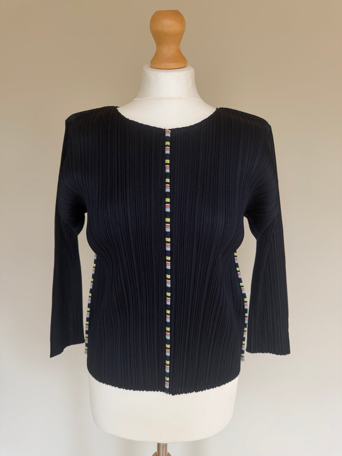 Issey Miyake Pleats Please AW04 Long Sleeve Top with Rainbow Stitched Trim - M (3)