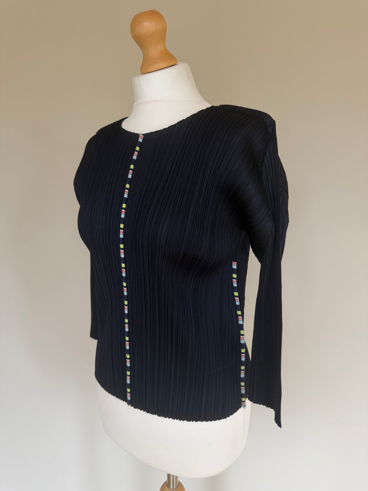 Issey Miyake Pleats Please AW04 Long Sleeve Top with Rainbow Stitched Trim - M (3)