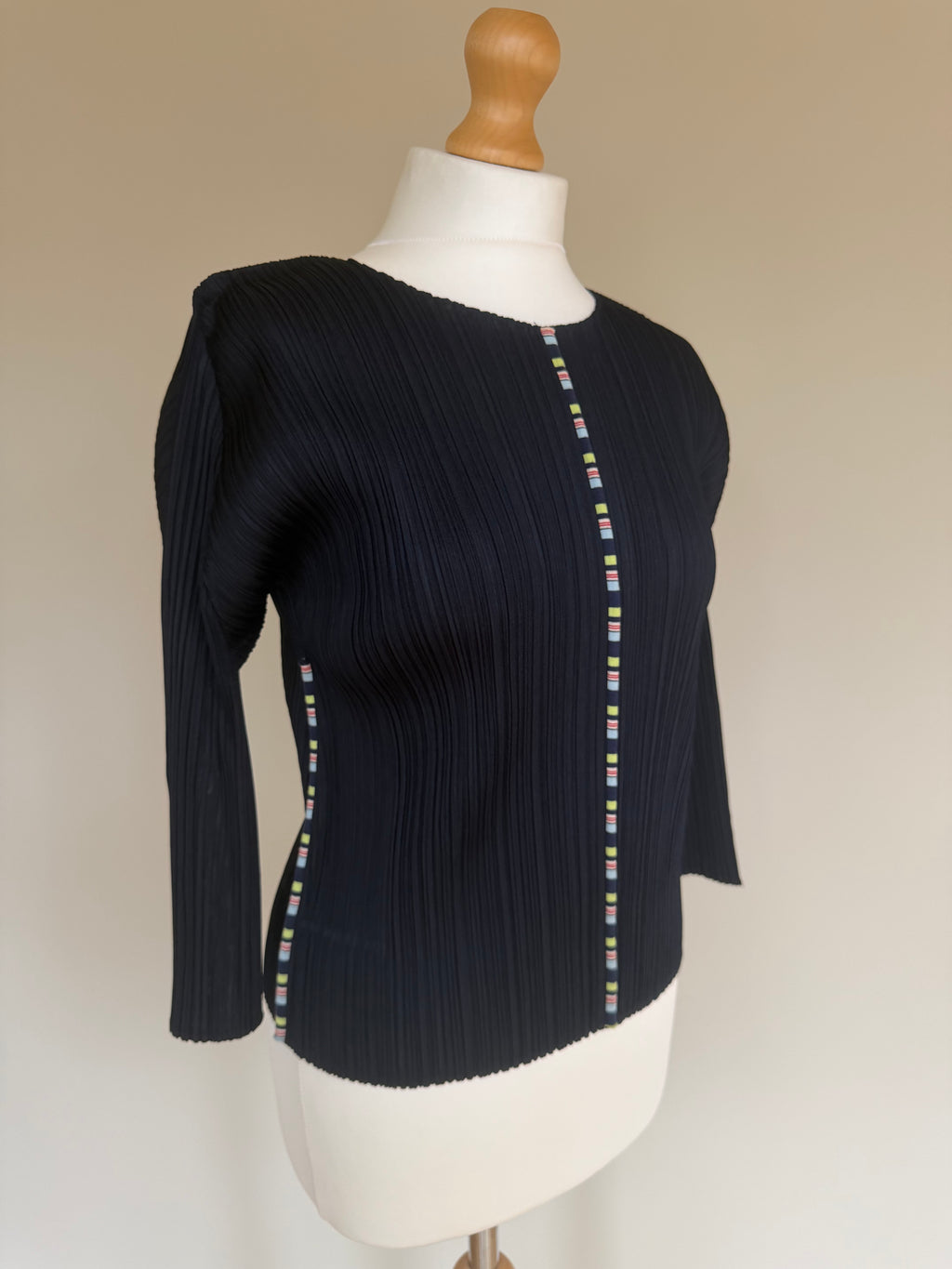 Issey Miyake Pleats Please AW04 Long Sleeve Top with Rainbow Stitched Trim - M (3)