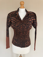 Issey Miyake Pleats Please AW98 Brown Zigzag Tiger Striped Button Down Shirt - M (3)