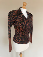 Issey Miyake Pleats Please AW98 Brown Zigzag Tiger Striped Button Down Shirt - M (3)