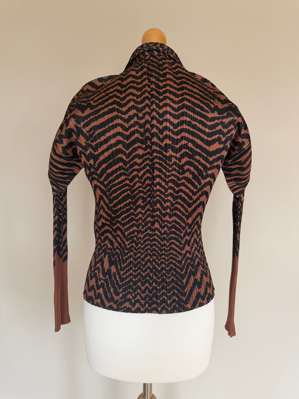 Issey Miyake Pleats Please AW98 Brown Zigzag Tiger Striped Button Down Shirt - M (3)