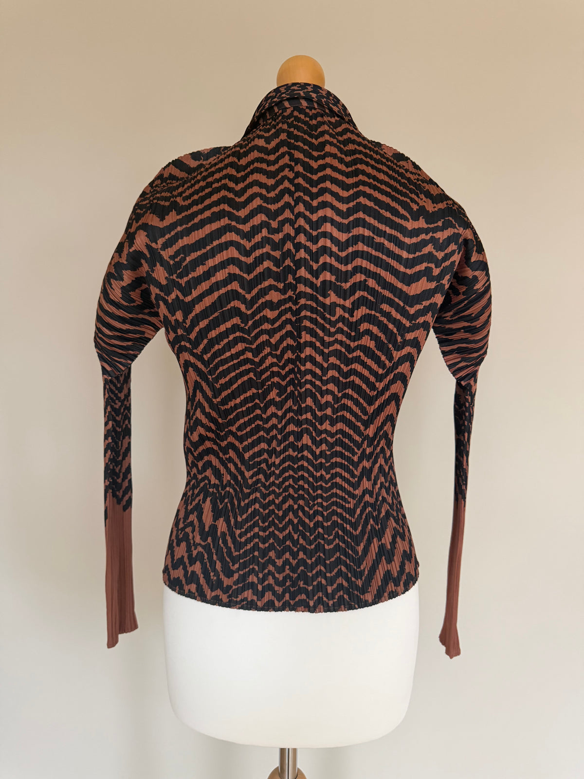 Issey Miyake Pleats Please AW98 Brown Zigzag Tiger Striped Button Down Shirt - M (3)