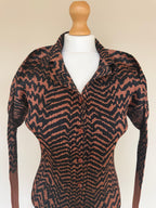 Issey Miyake Pleats Please AW98 Brown Zigzag Tiger Striped Button Down Shirt - M (3)