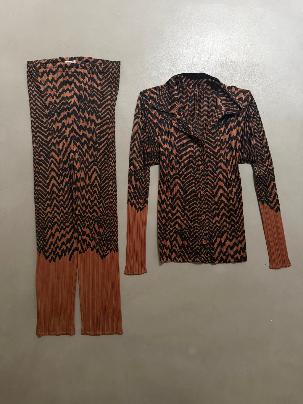 Issey Miyake Pleats Please AW98 Brown Zigzag Tiger Striped Trousers - M (3)