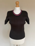 Issey Miyake Pleats Please AW97 Short Sleeve Top with Embroidered Collar - L (4)