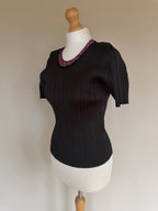Issey Miyake Pleats Please AW97 Short Sleeve Top with Embroidered Collar - L (4)