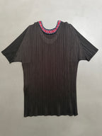 Issey Miyake Pleats Please AW97 Short Sleeve Top with Embroidered Collar - L (4)