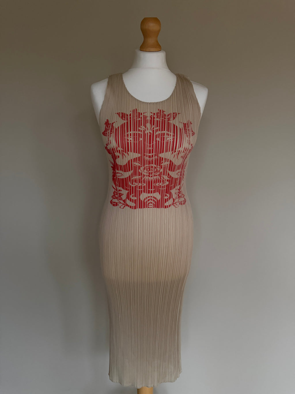 Issey Miyake Pleats Please AW98 Sleeveless Tank Dress with Asian Folk Art Graphic - M (3)