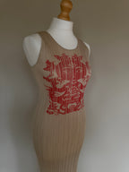Issey Miyake Pleats Please AW98 Sleeveless Tank Dress with Asian Folk Art Graphic - M (3)