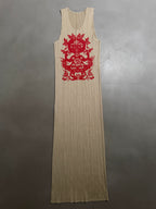 Issey Miyake Pleats Please AW98 Sleeveless Tank Dress with Asian Folk Art Graphic - M (3)