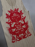 Issey Miyake Pleats Please AW98 Sleeveless Tank Dress with Asian Folk Art Graphic - M (3)