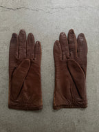 Gucci Tom Ford Vintage Brown Leather & Suede Micro GG Canvas Silk Lined Gloves with Buckle Accent - XS