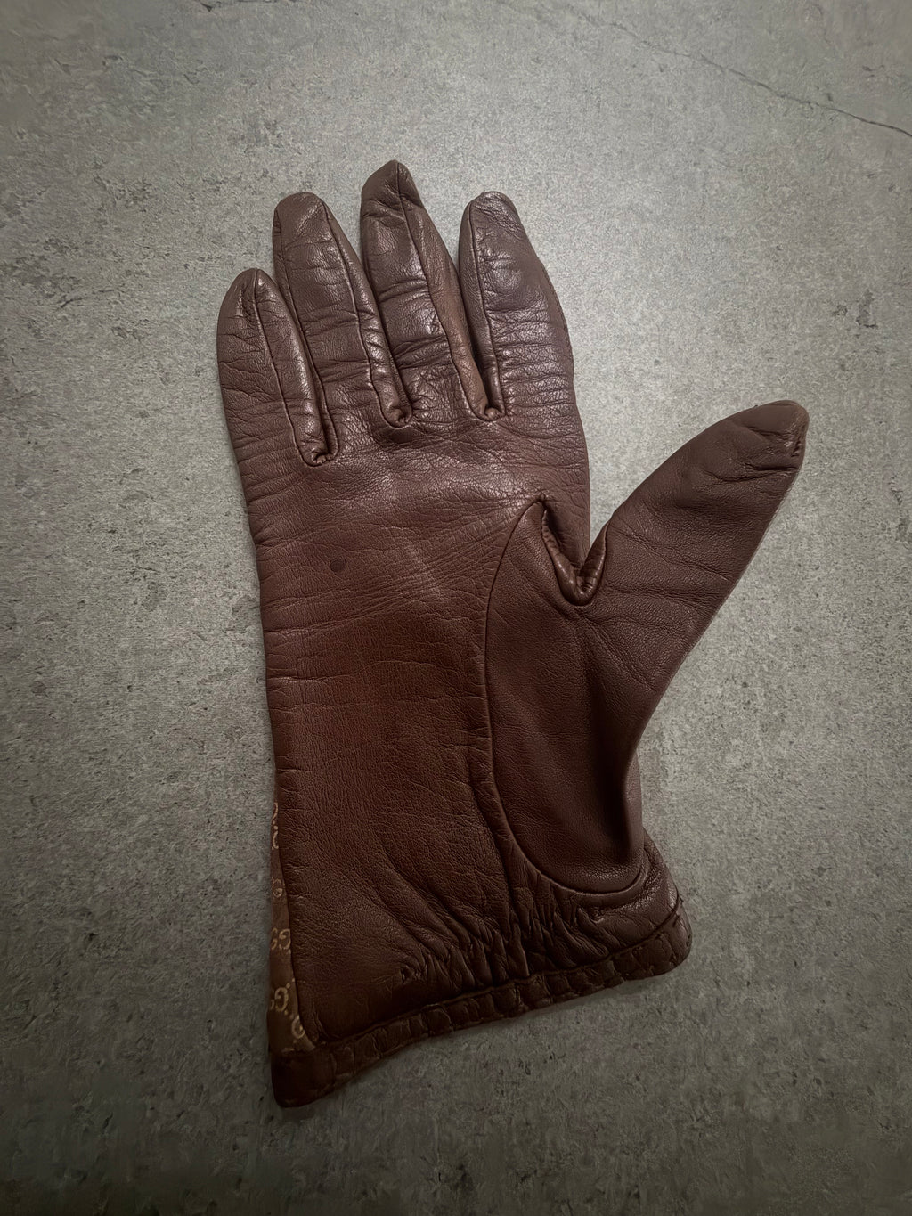 Gucci Tom Ford Vintage Brown Leather & Suede Micro GG Canvas Silk Lined Gloves with Buckle Accent - XS