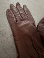 Gucci Tom Ford Vintage Brown Leather & Suede Micro GG Canvas Silk Lined Gloves with Buckle Accent - XS